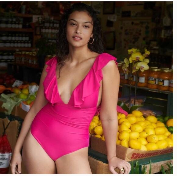 NWT J. Crew Ruched Ruffle One Piece Swim Suit 0 Fuschia Pink Beach BP222 J.Crew - Picture 4 of 6